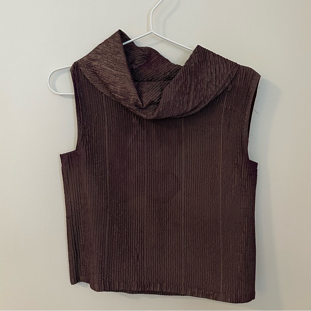 Dusan Purple Size Small Pleated Sleeveless Turtleneck
